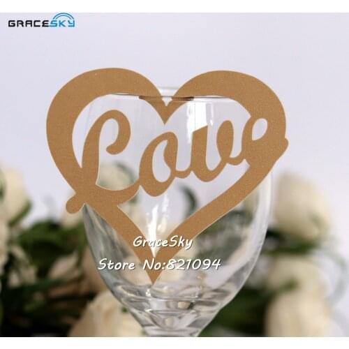 60pcs/lot Laser Cutting LOVE Glass Cards Place Name Cards Wedding Party Table Invitation Cards Birthday Event Decoration