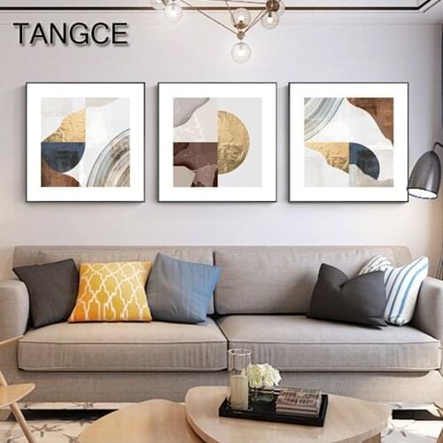 Abstract Geometric Pattern Canvas Art Blue Print Foil Poster Painting on The Wall for Living Room Big Wall Art Golden Tableaux