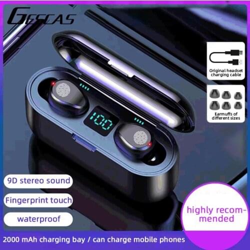 GESCAS Wireless Bluetooth5.0 Earphone F9 Fingerprint Intelligent Display Bluetooth Earphone For Android Ios In Ear Earphone