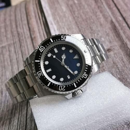 SEA BLUE BLACK Dial 44mm Big Mechanical Men Watch Rotating Bezel Ceramic Insert 24 Jewels NH35A MIYOTA 8215 Oyster Strap