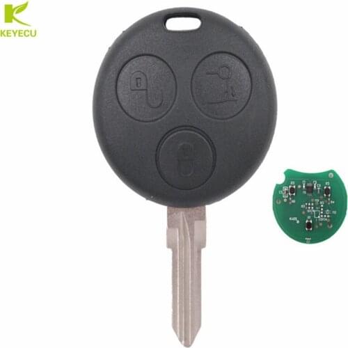 KEYECU Cheap Remote Key Fob 3 Button 433MHz + Uncut Blade for Smart Fortwo Forfour City Roadster Crossblade