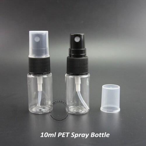 DIY Essential!10ml Empty Plastic Spray Container, Portable PET Atomizer, Small Perfume Sample Bottles, Black Top, 50pcs/lot