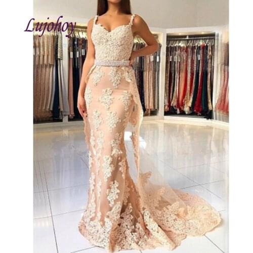 Long Lace Mermaid Evening Dresses Party Plus Size Women Ladies Sexy Prom Formal Evening Gowns Dresses 2019