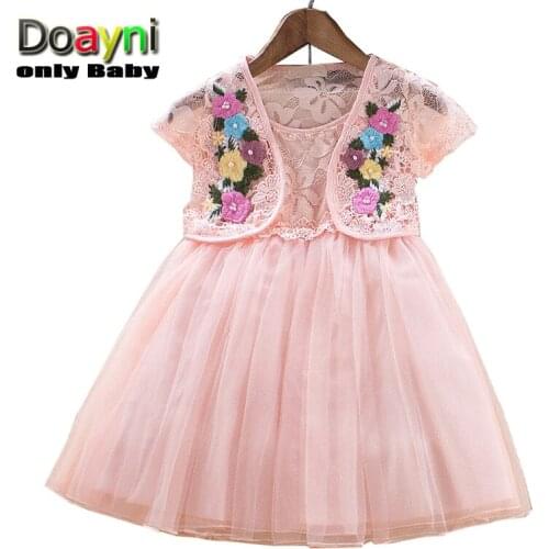 Doayni Baby Girls Stereo Floral Lace Mesh Dress 2pcs Outside Wind+Vest Dress 3 Layer Mesh for 3 to 7Years Girls Elegant Clothes