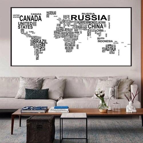World Map With Countries English Name Wall Art for Office Classroom Study Room Home Decoration Canvas Painting Posters and Print