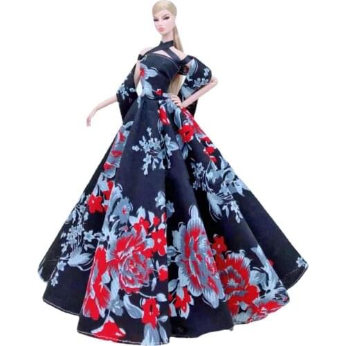 Classic Black Floral Princess Wedding Dress 1/6 BJD Clothes for Barbie Doll Clothes Clothing Gown Vestidos 11.5" Dolls Accessory