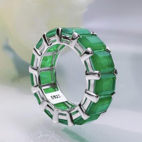 Solid 925 Srerling Silver 1 Row 5*7mm Square Created Emerald Diamond Rings For Women Engagement Party Fine Jewelry