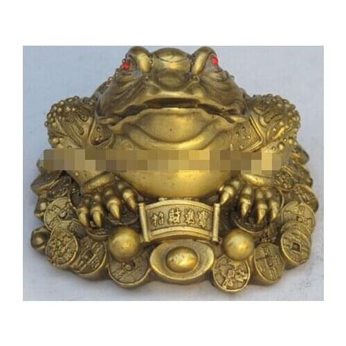 Copper Brass CHINESE crafts Asian Delicate China fengshui Wealth money Golden Toad Auspicious Statue