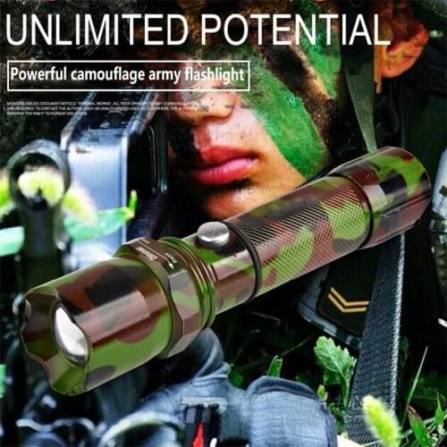 Powerful Tactical Flashlight Camouflage LED Torch USB Rechargeable Hunting Rifle Lantern Outdoor Portable Zoom Waterproof Lamp