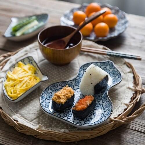LingAo Blue and white porcelain tableware set modern housewife ceramic sushi dish bowl hand painted enamel Japanese tableware