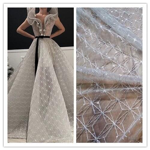 Nigerian embroidered tulle mesh lace fabric with beads SYJ-11210 wholesale african lace fabric