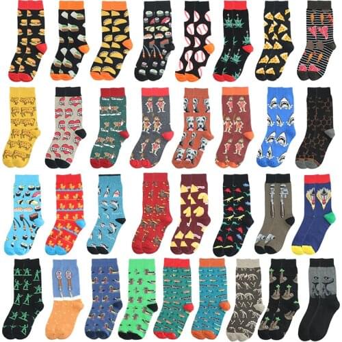 Funny Socks Fashion Hip Hop Skateboard Socks Cotton Cartoon Shark Pig Dog Food Hamburger Pizza Sushi Men Women Socks Calcetines