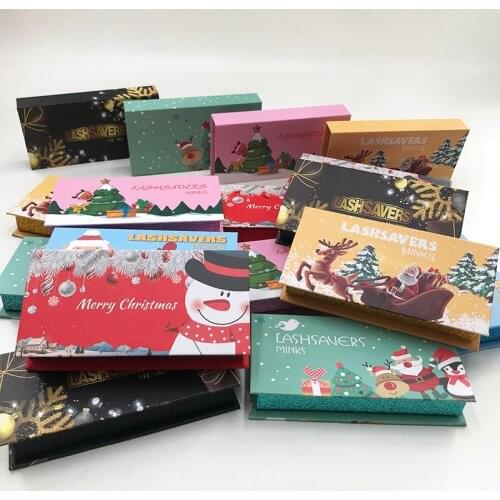 Newest Christmas Eyelash Packaging Box Wholesale Empty Magnetic Rectangle Lashes Case 3D 25mm Mink Eyelashes