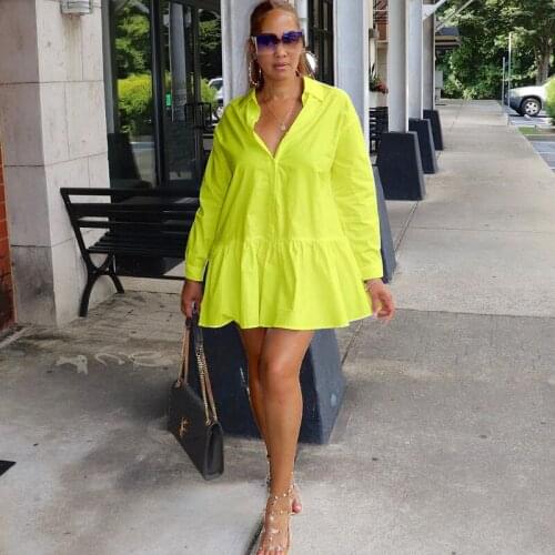 Sexy Ruffles Hem Long Sleeve Shirt Dress Women Fall Clothing Streetwear Loose Casual Dress Button A-line Clubwear Mini Dresses