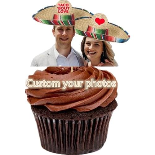 Custom photo Mexican Couples face bridal Shower Fiesta Cupcake Toppers, Fiesta Engagement Party, Mexican Wedding Decorations
