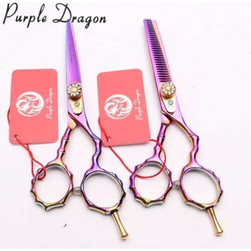 5.5" JP 440C Purple Dragon Colorful Thinning Shears Cutting Scissors Professional Hair Scissors Styling Tool Bamboo Handle Z9010