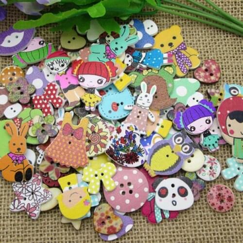 LF 50Pcs Mixed Styles Wooden Sewing Buttons For Clothes Needlework Scrapbooking Wood Crafts Decorative Diy Accessories
