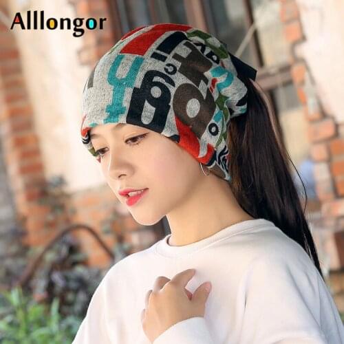 Ponytail Beanie Hat Women Winter 2020 Autumn letter Print beanies for ladies touca bonnet femme hiver Skullies Caps