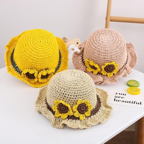 Fashion Sun Flower Baby Hat Summer Straw Bow Baby Girl Cap Beach Children Panama Hat Princess Baby Hats and Caps for Kids