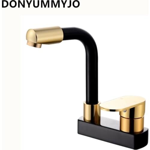 1pc Space Aluminum Basin hHot and Cold Water Faucet Double Hole Three-hole Deck iInstallation 360 Rotating Basin Tap Splash