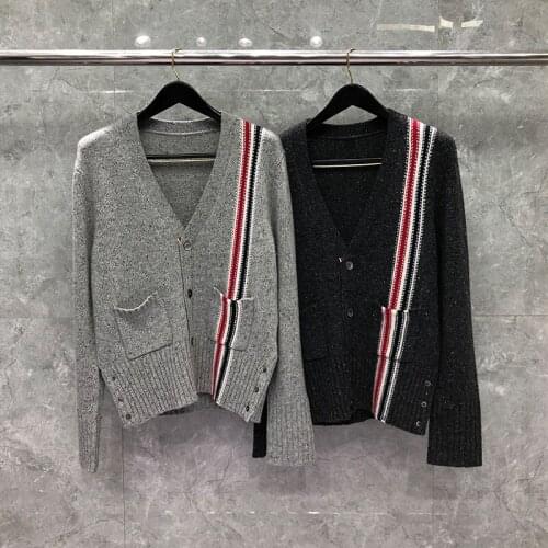 2021 Fashion Brand Sweaters Men Slim Fit V-Neck Cardigans Clothing Striped Wool Cashmere Solid Thick Winter Casual Coat