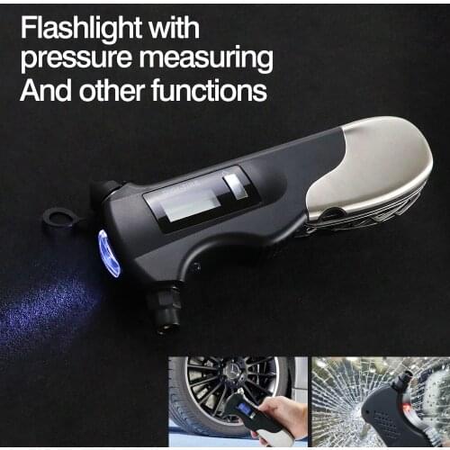 WHDZ 8 IN 1 Outdoor travel multi-function Digital tire pressure gauge intelligent safety explosion-proof detector LED Car Hammer