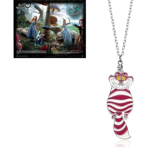 Hot Anime Cartoon Alice In Wonderland Cute Cat Pendant Necklace Girl Woman Fashion Sweater Chain Accessories Gift