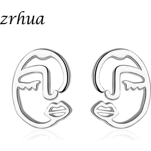 ZRHUA Wholesale High Quality Jewelry Silver Color Women Accessories Stylish Face Stud Earrings for Girls Party Gifts