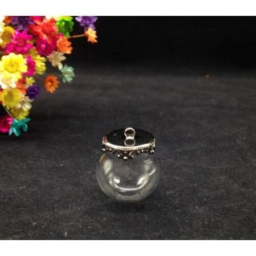 20pcss 20*15mm Clear round glass globe Gun black crown tray pendant glass bottle vial necklace jewelry accessory unisex trinket
