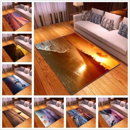 3D Beach Sunset Scenery Carpets for Living Room Home Textile Area Rugs Soft Flannel Child Crawl Mats Beautiful Large Size Carpet