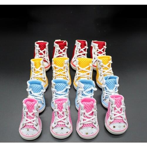 4Pcs/set Canvas Dogs Shoes Lacing Leisure Teddy Sneakers Pet Dog Spring Autumn Footwear For Small Medium Dog Bomei Shoe