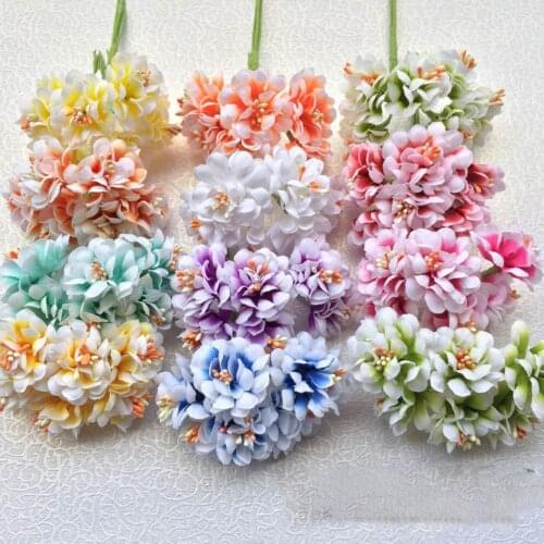 6pcs Silk Gradient Stamen Artificial Flower Bouquet For Wedding Decoration DIY Scrapbooking Decorative Wreath Fake Flowers