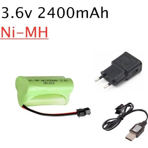 2400mAh 3.6v Rechargeable Battery + USB Charger Set For Rc toys Car Tank Train Robot Boat Gun Ni-MH AA 3.6v Battery Pack