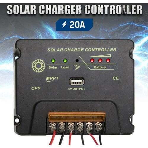 20A 12V/24V MPPT Auto Solar Charge Controller USB 5V Output PV Solar Panel Battery Regulator with Three Stage of Battery Display