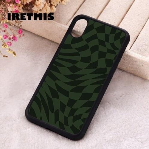 Iretmis 5 5S SE 2020 Phone Cover Case for iPhone 6 6S 7 8 Plus X Xs XR 11 12 Mini Pro Max TPU Green and Black Liquid Checkers