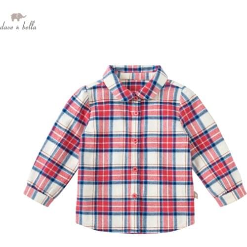DB20544 dave bella autumn fashion baby girls removable plaid print shirts infant toddler tops children high quality clothes
