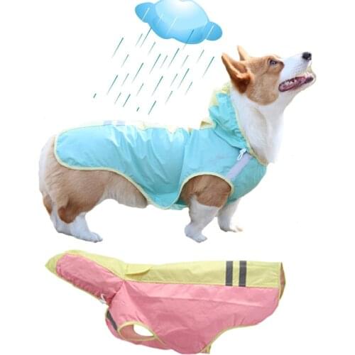 Dog Raincoat Adjustable Pet WaterProof Clothes Lightweight Rain Jacket Poncho Hoodies With Strip Reflective For Medium Large Dog