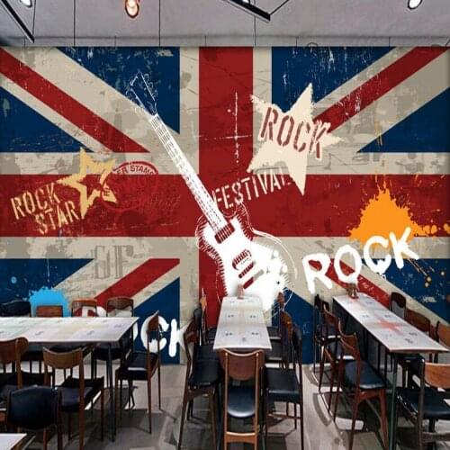 Dropship Colomac Photo Wallpaper Retro British Flag Rock Guitar Bar Vintage Wallpaper Mural Wallpaper Bedroom Papel De Pared
