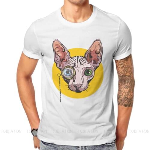 Canadian Hairless Cat Sphynx TShirt for Men Sphinx with Monocle Basic Leisure Sweatshirts T Shirt Novelty New Design Fluffy