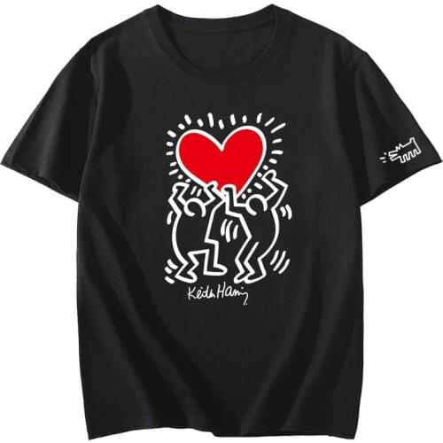 T Shirt Men Women 2021 Summer Casual Streetwear Cotton Tops Tees Off Keith Clothes Haring T-shirts Black Funny Design Plus Size