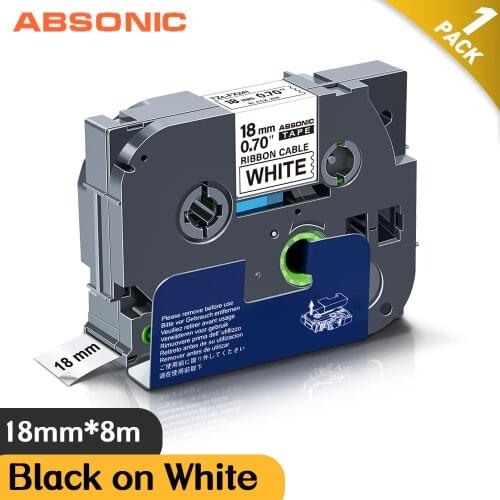 TZeFX241 Flexible ID Tape Compatible for Brother P-Touch Printer Laminated tze tape 18mm*8m Black on White TZE-FX241 for Cable