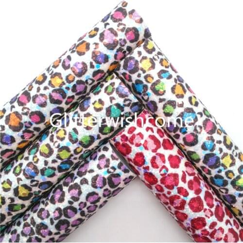 Glitterwishcome Colorful Leopard Printed Glitter Leather Fabric Sheets Felt Backing Synthetic Leather Bow DIY 21X29CM GM1040B