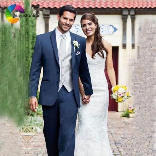 Navy Blue Men Suit Groom Wedding Suits Formal Groomsmen Tuxedos Slim Fit Best Man Blazers Jacket 3 Piece Men Suits with Pants