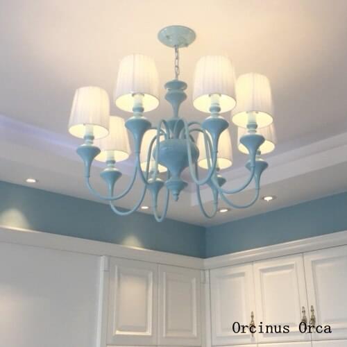 Mediterranean Creative Blue chandelier living room dining room bedroom American Rural LED color Iron Chandelier