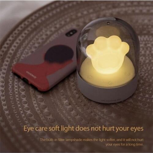 Creative Night Light Cat Paw Light Music Box USB Charging Built-in Light Atmosphere Table Lamp Children Night Light Gift