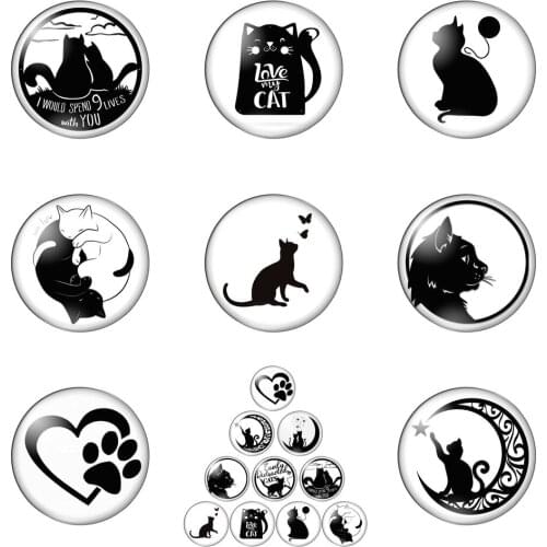Black Cat Moon Lovely Animal 12mm/20mm/25mm/30mm Round Photo Glass Demonstration Flat Cabochon Back Making Discoveries