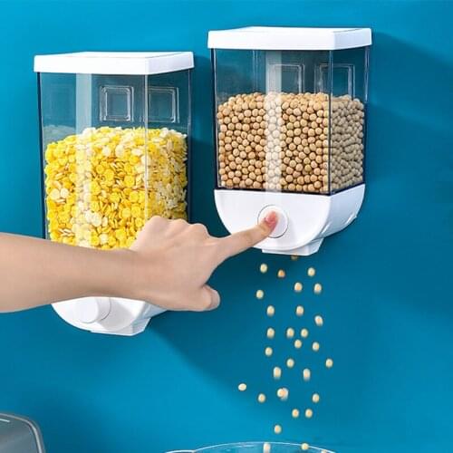 Kitchen Food Storage Box Transparent Bean Rice Storage Container Wall-Mounted Push-Type Food Storage Tank Sealed Container