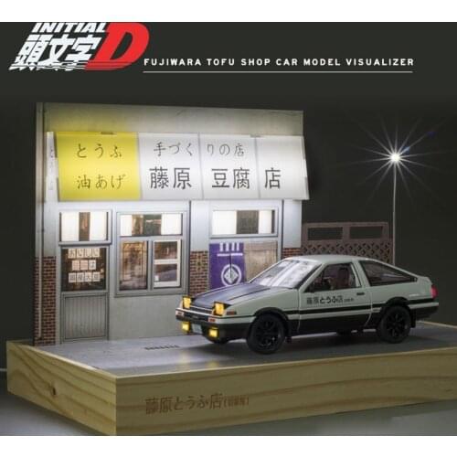1:24 scale Racing anime Initial D scene Fujiwara dofu store Toyota TRUENO AE86 metal model light sound diecast pull back car toy