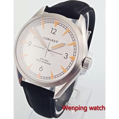 Brushed 41mm mens watch white dial orange marks sapphire glass 5ATM Automatic watch men W2754