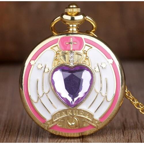 Antique Lovely sakura Animation Cosplay Pocket Watch FOB Chain Necklace Pendant Boy Girl Pocket Watches Gifts